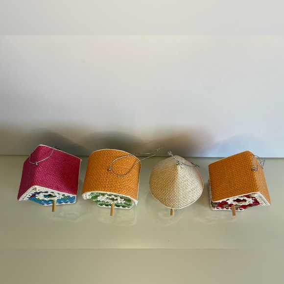 Vintage Birdhouse Xmas Tree Ornaments Set of 4 Colourful Handmade Embroidered - Picture 3 of 11